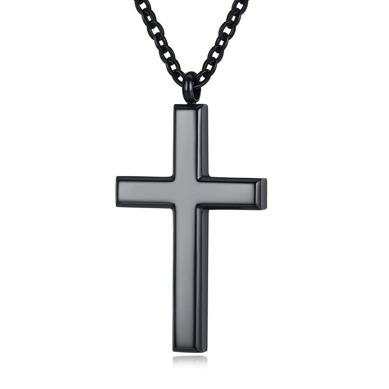 REVEMCN Simple Menâ€™s Stainless Steel Cross Pendant Chain Necklace for Men Women, 20-24 Inches Chain (20, Black Tone - Link Chain) - Image 1
